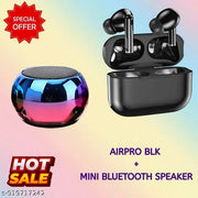 Airpro True Wireless Bluetooth Earphones with 30 Hours Playtime & Compatible for all Smartphones (Black) + Mini Bluetooth Speaker Any Random Colour - COMBO
