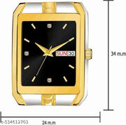 V&K Emporium.  Men's Golden- Silver  Two Tones rectangular wristwatch withe Date And Day.Stylish And Gorgeous.Looks.