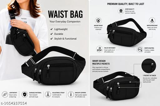 Unisex Waist Bag | Sling Bag | Crossbody Chest Bag | Fanny Pack | Water Resistant | Multiple Pockets | Adjustable Strap | Daily Use Bag