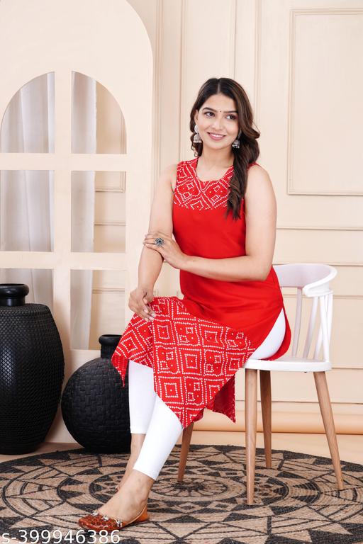 Sagsi Women Rayon Ethnic Wear for Casual and Festive Occasions Gold Printed Straight Fit Kurti (Red) | Ethnic Kurti for Women | Kurtis & Kurtas | Simple & Party Wear Kurta |