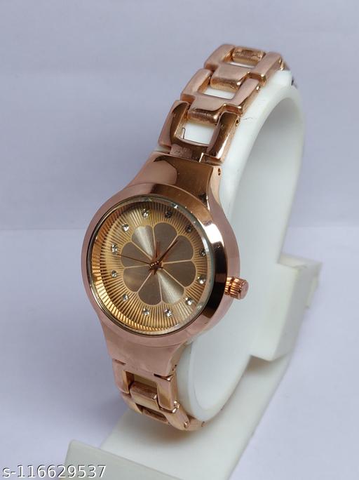 Unique Flower Designer Round Dial Attractive Metal Belt Analog Watches for Women