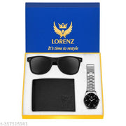 Lorenz Gift Combo of Black Dial Watch, Wallet and Wayfarer Sunglasses for Men- CM-1066SN-WL-BLK