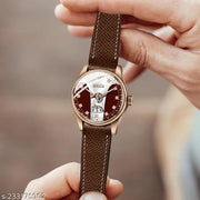 3D Glass Date Display Dial Leather Belt Analog Watch - for Men