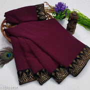 Rovilo Fashion Women's Georgette Hot-Fix Daimod Fil Woven Party Wedding Saree Red Color