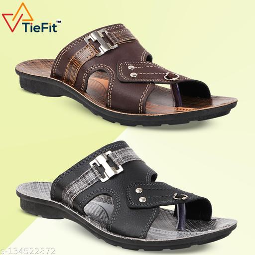 TieFit Men's Stylish Slipper Combo Pack of 2 Slipper, Casual Flip Flop, Slip On for Men's,Thong Flip-Flops