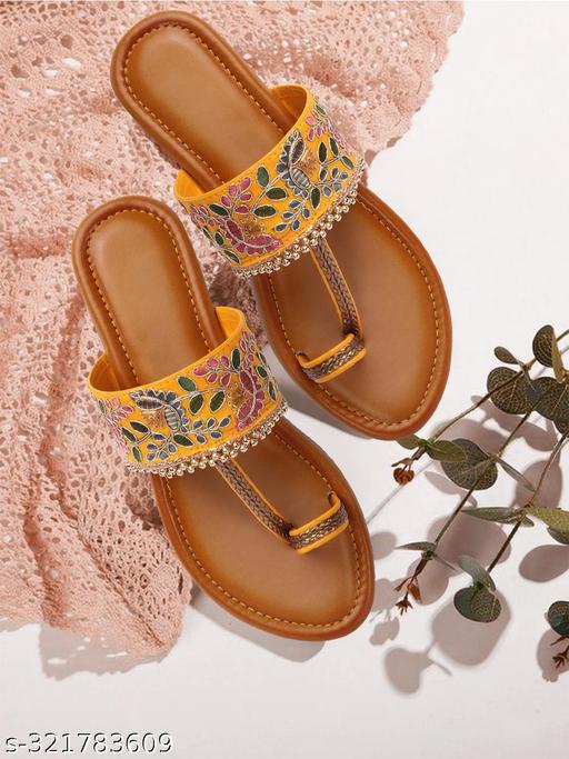 Kolhapuri style flats for women Yellow