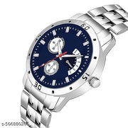 Letest Trendy Luxe Blue  Dial Analog Watch , Sleek Metal Band, and Sub-Dials Watch For Men's & Kids