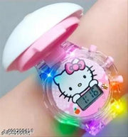 IEEE International Kitty Cat. Character Multicolored Glowing Light and Musical Digital Girl's Wrist Watch | Unique Cute Cartoon Character on Strap | Soft Silicone. Strap | Suitable for Age 3-12 Year Kids