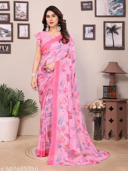 Daily Wear Bollywood Style Abstract Printed Saree For Women with Unstitch Blouse Piece