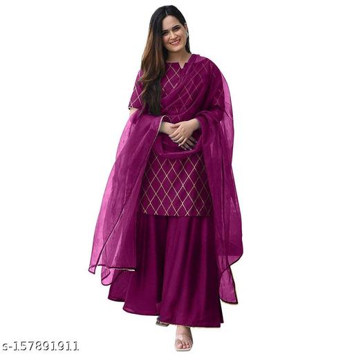 NEW DESIGN ATTRACTIVE LOOK COTTON KURTI SHARARA SET WITH DUPATTA