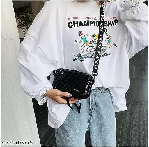 Forever young Side Sling bag for girls Black hand bag for girls Mini suitcase rectangle bag for girls and women