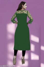 Casual American Crepe and Round Neck 3/4 Legnth Sleeve Dark Green Kurti (45"inches)