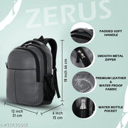 ZERUS Grey Flexi-Pro PU Leather Backpack Stylish 35L School Bag Backpack For men & Women