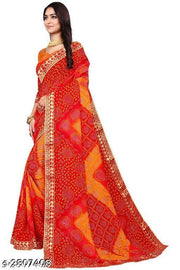 KANOODA prints Bandhani Georgette Multicolor Lace border Saree With Blouse