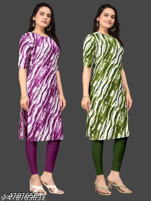 Women’s Party Wear Crepe Kurti | A-Line Printed | Multicolor Festive Collection Combo of 2 PACK OF 2 | Extra plus size - S, M, L, XL, 2XL, XXL, 3XL, XXXL, 4XL, 5XL