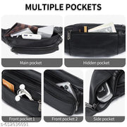 multi-pocket waist pouch | leatherette waist bag | Men’s Adjustable Belt Sling Bag with Spacious Compartments | Durable Leather Look Fanny Pack for Travel & Daily Use Black
