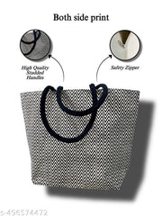 Chik & Sustainable: Black Zigzag Eco-Friendly Tote Bag with Studded Handles