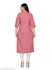 Cotton Blend Round Neck Embroidered Straight Kurta For women (DarkGreen,Pink) |Kurtas| (Pack of 2)