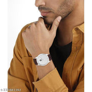 Listen Slim Casual Watch With Silver Dial & Brown Leather Strap Analog Watch - For Men