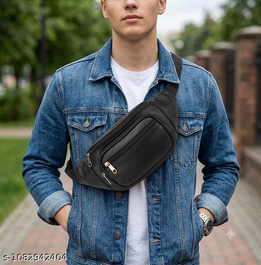 Leather Fanny Pack Black Waist Pouch for Men Women | Travel Crossbody Sling Bag  Pouch