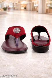 Women Red Comfort Wedge Slippers with Stylish Stone Work | Daily Wear & Party Use