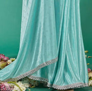 Partywear Sarees with stone work and jhalar lace with silver blouse piece party wear saree for women and girls