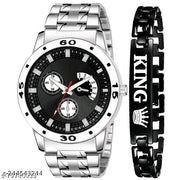 BLACK DIAL WITH STEEL & MATT FINISH BLACK  KING BRACELET ANALOG WATCH  - FOR BOYS