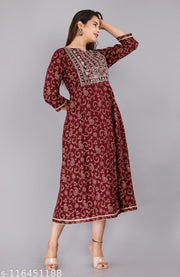 Women printed anarkali kurti Wine color
