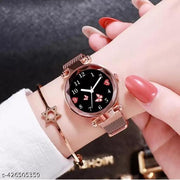 Rosegold New Flower Magnet belt wrist Analog Watch for Girls and Women