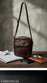 Stylish Dark Brown PU Leather Crossbody Sling Bag for Men & Women