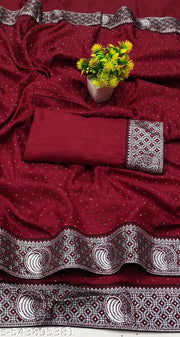 New kumari silk with lace border with hotfix work with separate blouse pis.Fancy saree and festival saree.Partwear saree.