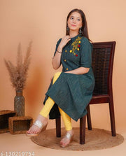 Women's cotton embroidery A-LIne kurtis