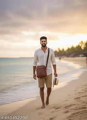 Classy Brown Color Leather Men Cross Body Bag | Sling Bag | Chest Bag | Travel Bag | Leather Bag