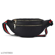 K London Stylish Artificial Leather Black Waist Bag Elegant Style Travel Pouch Passport Holder with Adjustable Strap(2143_Black)