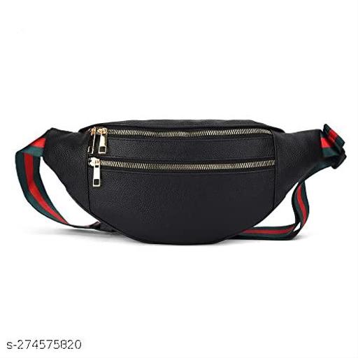 K London Stylish Artificial Leather Black Waist Bag Elegant Style Travel Pouch Passport Holder with Adjustable Strap(2143_Black)