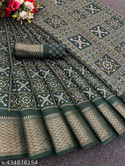 Women's Cotton Cambric Bandhani Printed Saree with Unstitched Blouse Piece
