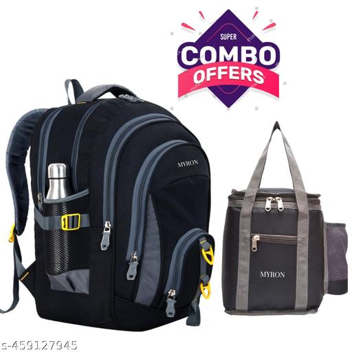 Myron Combo School bag + Lunch Bag Unisex travel Backpack durable and strong Class 5th-10th for School, college, travel and office use Waterproof School Bag  (Black, 50 L)