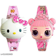 Kitty And Lol Music Combo Cartoon Characters Multicolored Disco Light with Musical Tone Digital Girl's and Boy's Wrist Watch