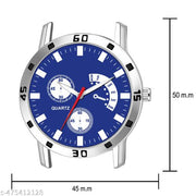 Trendy Steel Round Blue Dial Analog Wrist Watch For Men and Boys
