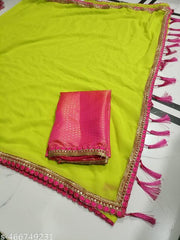 Pure Soft Georgette Green Saree With Heavy Codding Sequance Lace