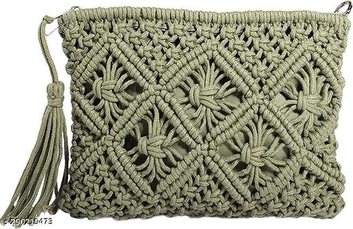 THE TOP KNOTT  Crochet Tassel Handbag Straw Envelope Clutch Bag Cotton Macrame Purse Hobo Hand-Woven Beach Wristlet Bag with Zipper