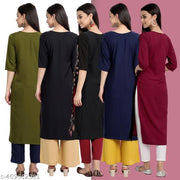 Women's Fashion Straight Crepe Multicolor Kurti (Pack of 5)