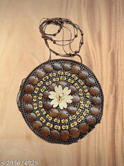 Coconut Shell Beaded Sling Crossbody Long Strap Purse Sling Bag for Girls with Zip Pack of 1 Size: 7 X 2 X 7 Inches