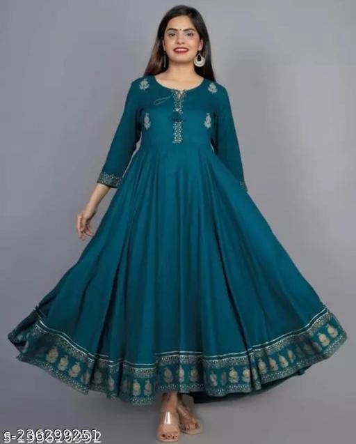 Teal blue border shri balaji center and finishing  Kurtis