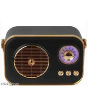 H&T Black Gold Retro Radio Bluetooth Speaker | Vintage Portable Speaker with Carry Handle