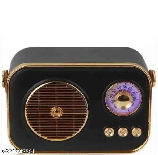 H&T Black Gold Retro Radio Bluetooth Speaker | Vintage Portable Speaker with Carry Handle