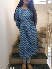 Elegant and Stylish Blue Kurta with White Floral Patterns for Casual and Semi-Formal Occasions