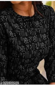 Black Short Kurti, Printed Rayon Kurti For Women, 3/4 Sleeves Kurti for Women & Girls, Party Wear Kurti for Women