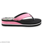 Skytrap Pink Flower Printed Heel EVA Slippers / Flip Flop for Women & Girls