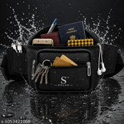 Black Waist Bag for Men & Women | Fanny Pack Belt Bag | Multi Pocket Waist Pouch | Travel Sling Bag | Crossbody Bag | Stylish Adjustable Waist Bag